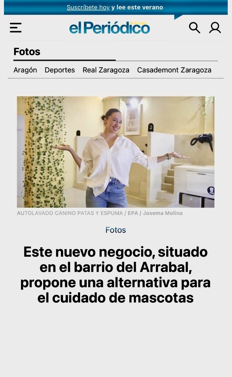 Patas & Espuma, autolavado de mascotas en Zaragoza, en el Periódico de Aragón